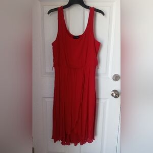 AUW Red Sleeveless Maxi Dress with Gathered Waist